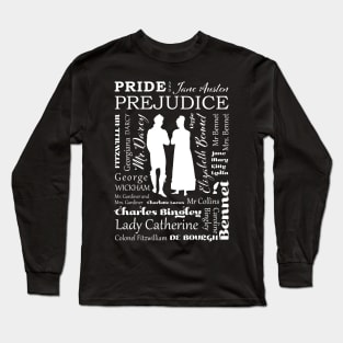 Pride and Prejudice Characters Typography Design - White Long Sleeve T-Shirt